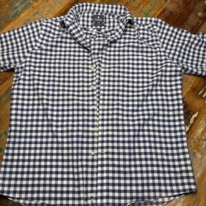 Stafford Wrinkle Free Oxford Shirt Men’s Blue Check Button Down Short Sleeve